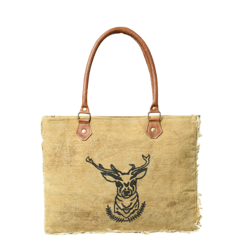 Rustic Stag Emblem Canvas Tote Bag